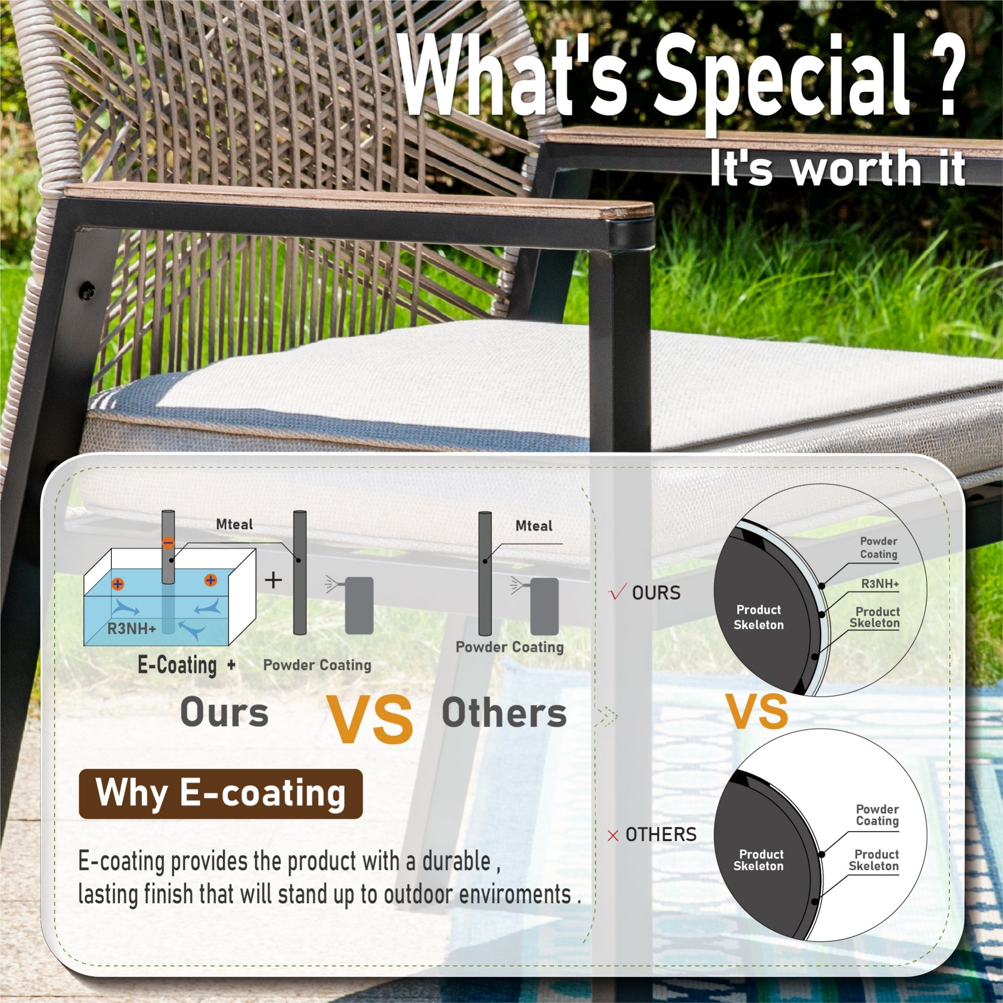 MF Studio 9-Piece Outdoor Dining Set with Cushioned Rattan Chairs & Large 83" Table for 8 Person, Black and Beige