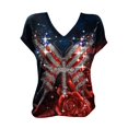 thumbnail image 4 of MEICHEN Women's V Neck Butterfly & Rose Print T Shirt Patriotic Glitter Graphic Casual Top, 4 of 4