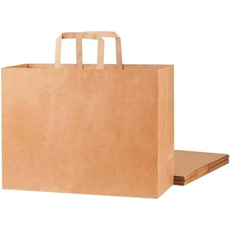 Brown Reusable Paper Bags with Handles - 50 Pack - 16x6x12 Inches - Large Shopping & Gift Bags - Kraft Construction