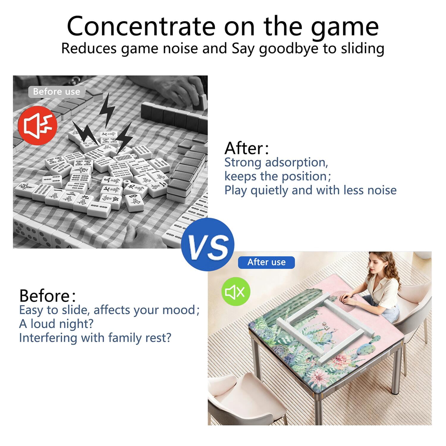 Square Botanical Style Mahjong Mat 31.5 Inches Crafted from Premium Rubber Featuring Anti-Slip Backing Grip and Noise Reduction Qualities for Multi-Game Table Protection