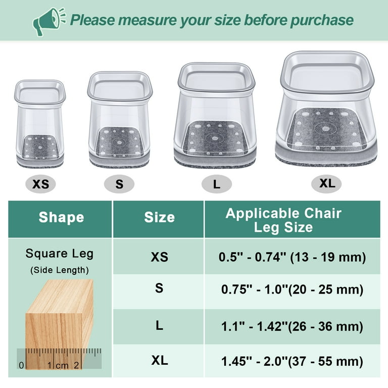 32pcs Square Chair Leg Sliders Silicone Leg Caps for Wood Kitchen Floor Protection Transparent Large Size Walmart