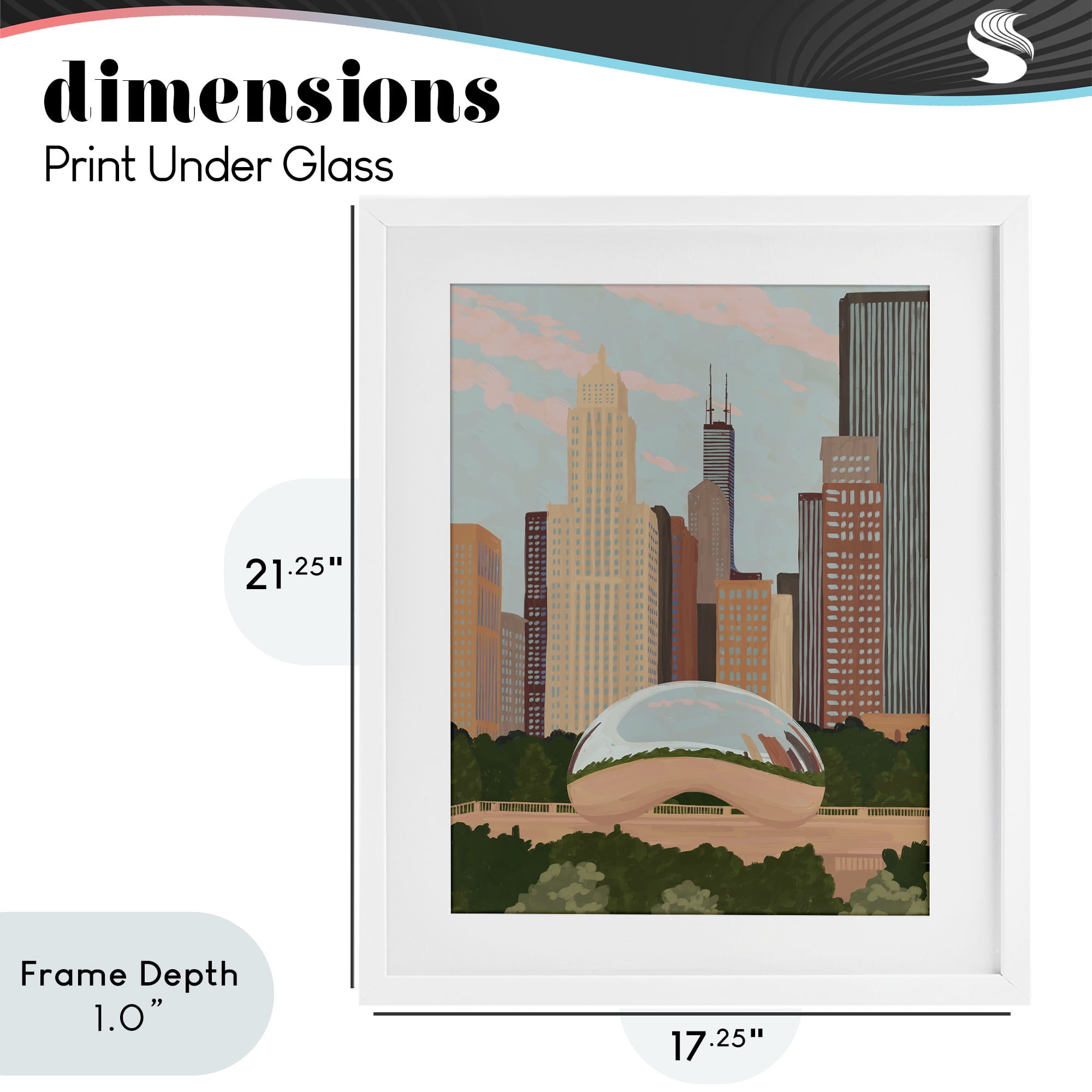 Stupell Industries Chicago Bean Cityscape White Framed Print Under Glass, design by Veronica Lara