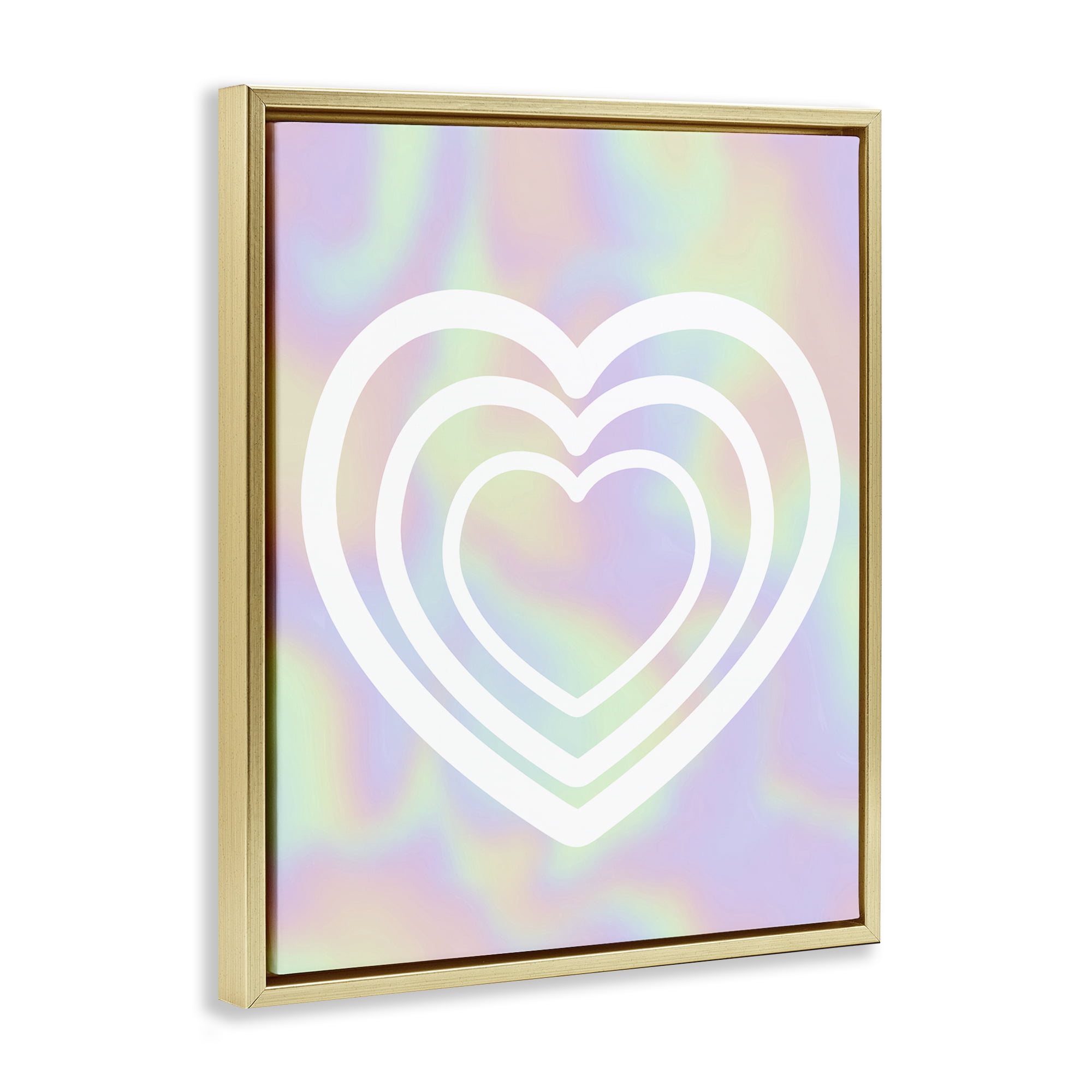 Stupell Industries Pastel Pattern with Hearts Abstract Painting Gold Floater Framed Canvas Art Print Wall Art, 25 x 31