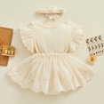 thumbnail image 4 of Riecok Baby Girl Infant 1st Birthday Princess Romper Dress Mesh Skirt 3D Flower Applique Ruffle Sleeve Occasion Dressy Beige 3 M, 4 of 5