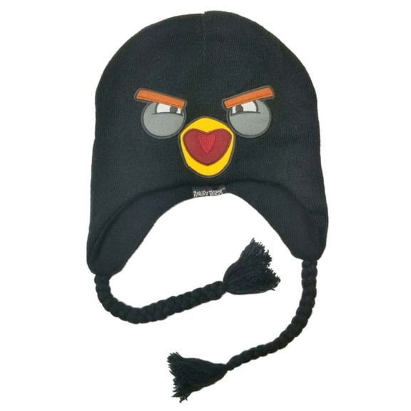 Men's Black Angry Birds Bomb Reversible Trapper Beanie Stocking Cap Hat