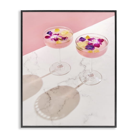 Stupell Industries Pink Floral Cocktails Food & Beverage Painting Black Framed Art Print Wall Art, 11 x 14