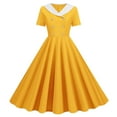 thumbnail image 2 of Robes Grande Taille Commerce Extérieur Col en V Manches Courtes Rétro Double Boutonnage Bouton Robe d'Été Jaune S, 2 of 4