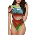 thumbnail image 1 of Bingfone Flying Frog On Branch Pattern Women's Round Neck Bodysuit, Tight Snap Button Short Sleeve Bodysuit, Suitable for Party, Sports, Daily Wear-Medium, 1 of 7