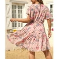 thumbnail image 6 of Usmixi Formal Dresses for Women Party Vintage Elastic Waist Ruffle Swing Plus Size A Line Dresses Square Neck Short Sleeve Floral Summer Mini Dress Pink XXL, 6 of 7
