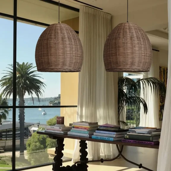 UEEYAC Wabi Sabi Restaurant Chandelier Simple Retro Rattan Light