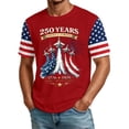 thumbnail image 3 of Men's US 250th Anniversary T-Shirt with Jet Smoke Flag and America Strong Text Featuring Star Spangled Sleeves Red L, 3 of 6