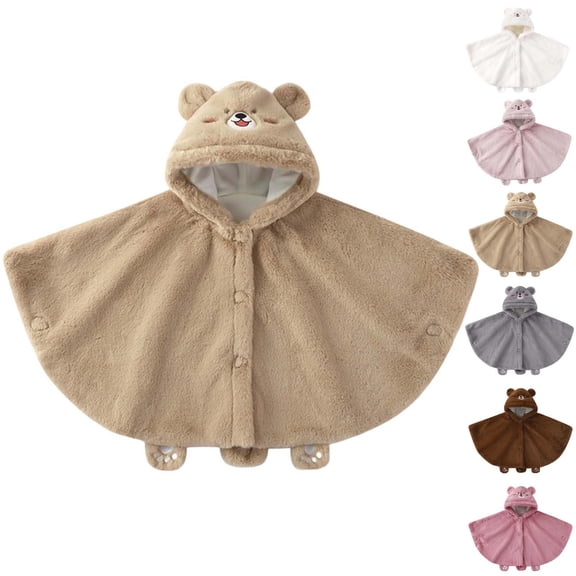 DJDLJWCJ Baby Hooded Cape Cute Bear Fleece Winter Poncho Soft Thick Warm Kids Bear Cape Watermelon Red Size 1T