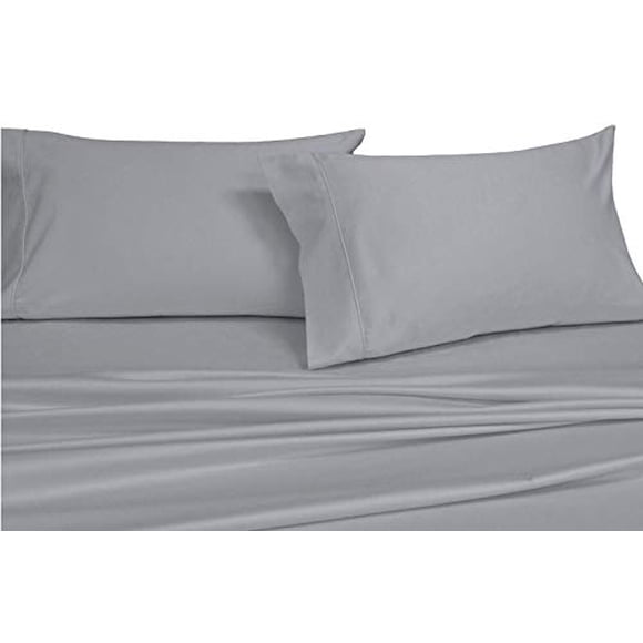 Royal's Ensemble de Draps Gris Uni 550 Fils 4 Pcs pour Lit Grand 100 % Coton Peigné, Sateen Uni, Poches Profondes