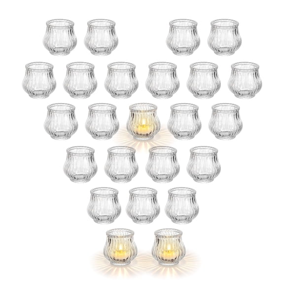 Glasseam Set of 24 Ribbed Glass Tealight Holders: Elegant Clear Votive Candle Holder Fluted Design for Wedding Christmas Table Centerpieces Ideal Gift Year-Round Decor
