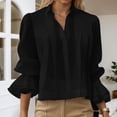 thumbnail image 2 of Women's Dressy Tops Spring Puff Long Sleeve Button Down Solid Color Fashion Shirts Work Business Blouses Lapel Collared, 2 of 5