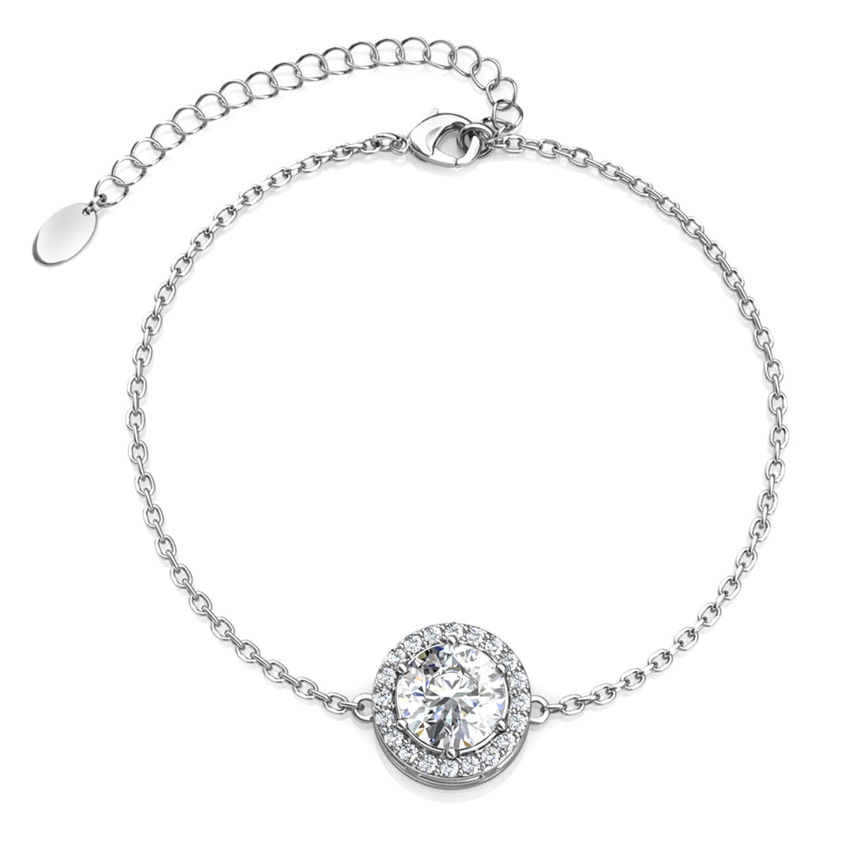 Cate & Chloe Blake 18k White Gold Plated Halo Chain Bracelet with Swarovski Crystals Gift for Women