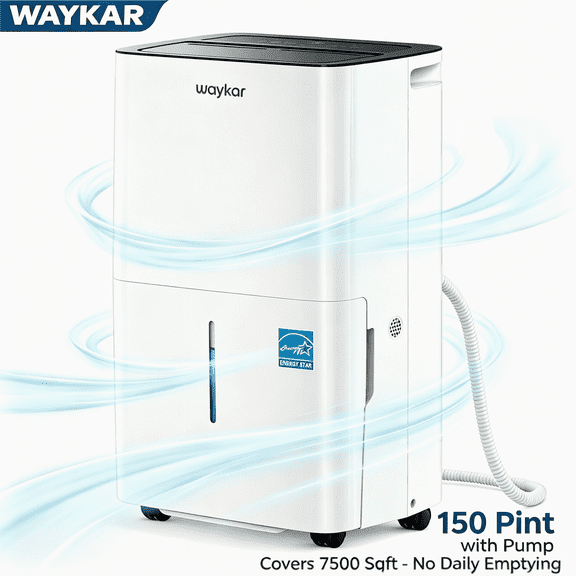Kesnos 150 Pint Dehumidifier with Built-in Pump, No Daily Emptying, Continuous Auto Drain for Basements & Whole House up to 7,500 Sq. Ft, 50 Pint DOE, Auto Defrost