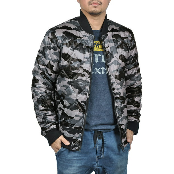 Mens Camo Bomber Military Winter Quilted Puffer Down Camouflage Dark Grey