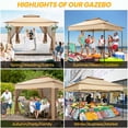 thumbnail image 6 of COBIZI Outdoor Canopy Gazebo 11x11 Pop up Gazebo Patio Gazebo with 4 Mosquito Netting Outdoor Canopy Shelter with 121 Square feet of Shade for Outdoor Lawn, Party, Garden, Backyard and Deck, Khaki, 6 of 10