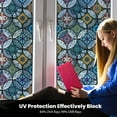 thumbnail image 2 of DKTIE 17.7"x78.7" Blue Bohemian Style Decorative Sunshade Privacy Window Film, UV & Heat Protection, Static Cling & Removable | for Home, Balcony, 2 of 8