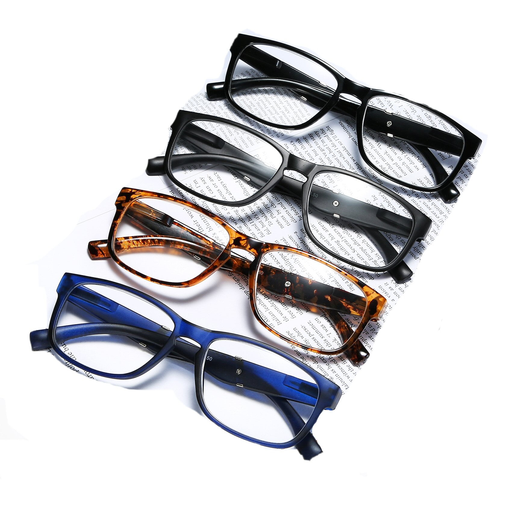+2.00 Bevi Eyewear Adult Unisex Square Reading Glasses, +2.00 Magnification, Off-White, 4 Pair