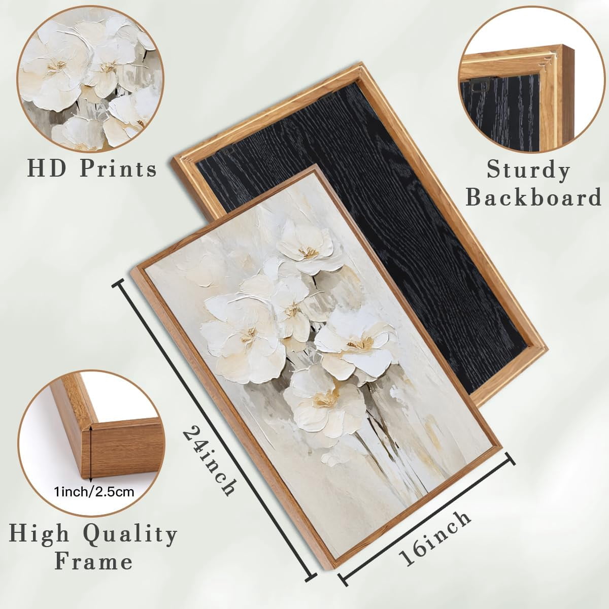 Beige Floral Wall Art Neutral Flower Wall Decor for Living Room Bedroom Dining Room 16x24 Inch Set of 3