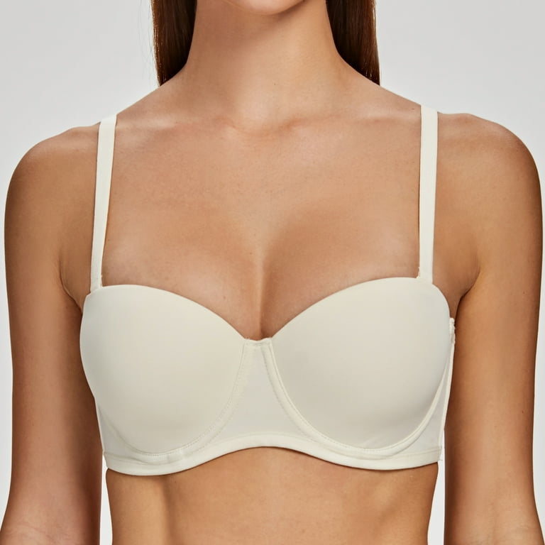 MELENECA Women's Strapless Bra for Large Bust Back Smoothing Plus Size with  Underwire Off White 30E 