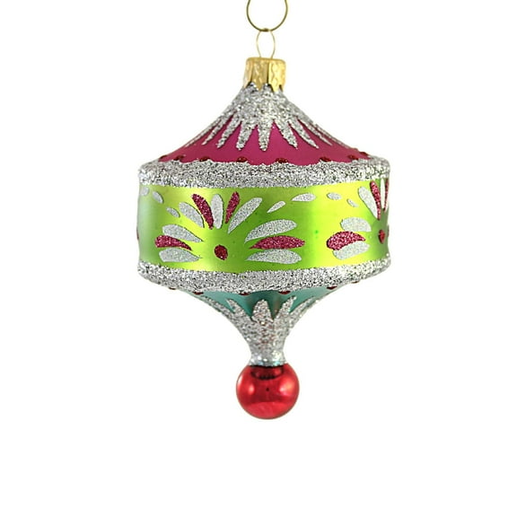 Tri Colored Pendant Drop - 1 Glass Ornament 5.5 Inch, Glass - Ornament Fuchsia Chartreuse Sbk221017