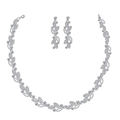 Silver Bridal Jewelry Set, Clear Crystal Wedding Drop Earrings Necklace for Bride Bridesmaid