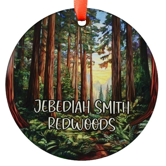 Custom Jebediah Smith Redwoods Ornament |Faux |Unique CA Souvenir |Vacation Travel Gift | Holiday |Christmas Decor, Holiday Keepsake, Xmas Tree Hanging Decoration, Seasonal Gift Id