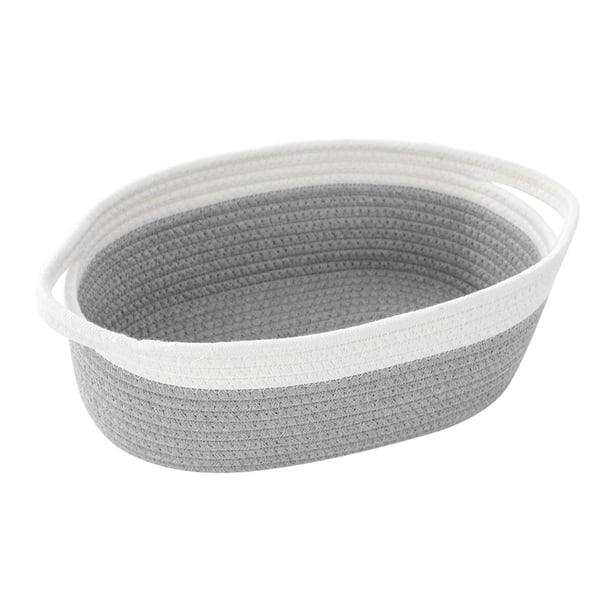 Cesta de cuerda de algodón, cesta tejida, organizador de almacenamiento, multiusos, resistente y decorativa. blanco gris