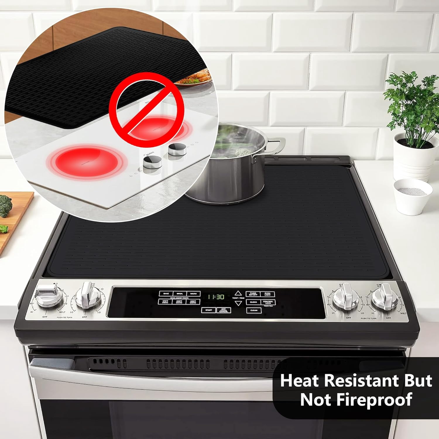 PLERISE Stove Top Cover for Electric Stove- Range Covers for Electric Stove,Silicone XXL Dish Drying Mat, Glass Cooktop Covers, Flat RV Range top Mats (Black, 30"x21") Black,30"x21"