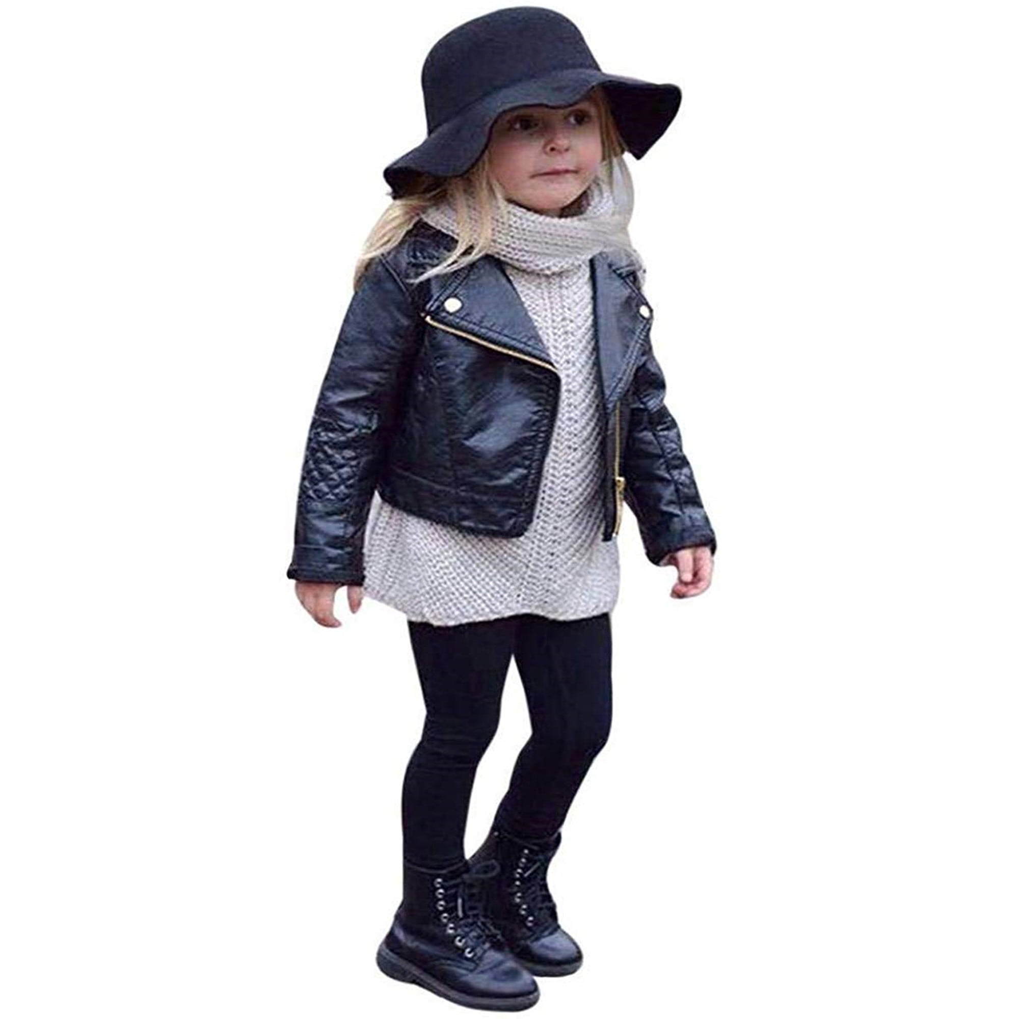 Toddler Baby Girls Boys Long Sleeve Solid Outwear Leather Coat Jacket Clothes 1-5 Years