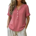 thumbnail image 2 of vigerkar Women Short Sleeve Striped Blouses Top V Neck Loose Casual Summer Work Blouses Striped Shirt (Red, M), 2 of 5
