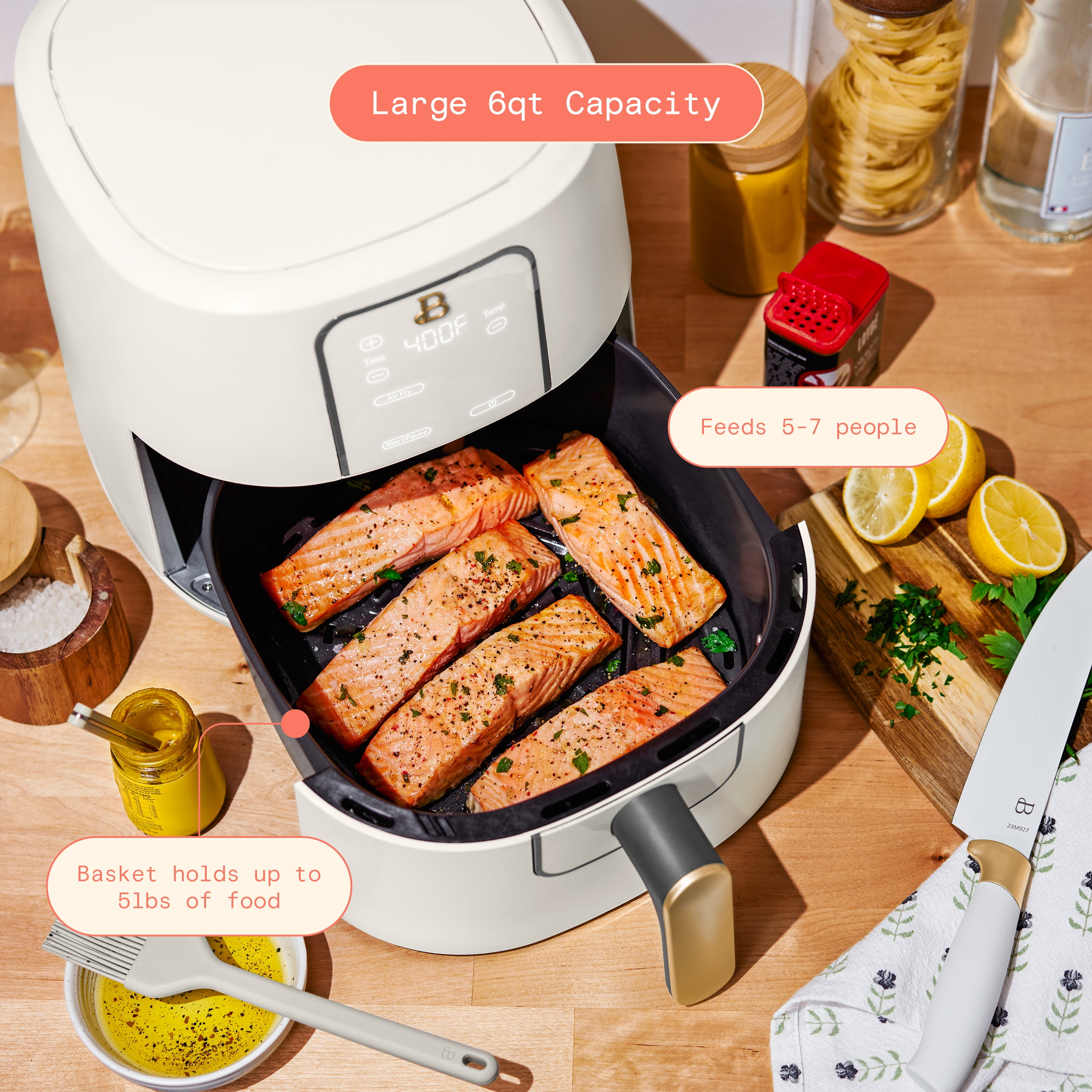 Beautiful 6qt Air Fryer with TurboCrisp Technology, EverGood Ceramic Nonstick Coating, White Icing by Drew Barrymore