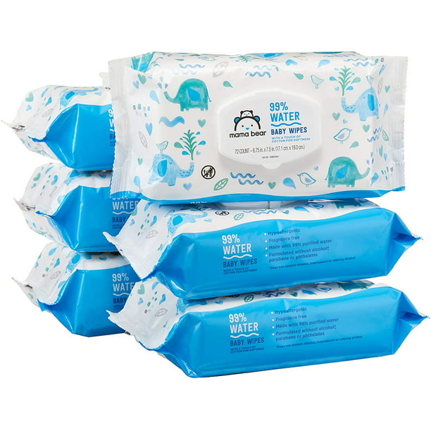 Mama Bear 99% Water Baby Wipes, Hypoallergenic, Fragrance Free,72 Count (Pack of 6)
