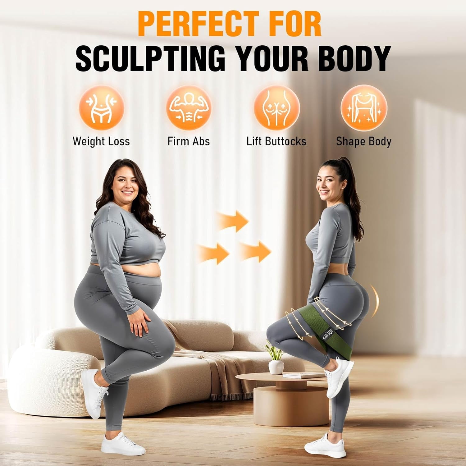 JJEAN-Fabric Resistance Bands for Working Out - Exercise Bands for Women and Men, Booty Bands for Legs and Glute, Yoga, Pilates, Rehab, Fitness and Home Workout