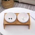 thumbnail image 1 of Soporte de alimentador de comida para perros y gatos, cuenco de cerámica elevado, mesa de madera, pienso para perros con estampado de pata de pez, 1 of 2