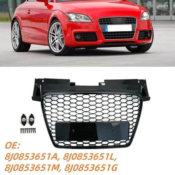Telyswee Honeycomb Front Ttrs Style Mesh Bumper Hood Hex Grille Compatible for Audi TT MK2 2007-2014, OE: 8J0853651A, 8J0853651L, 8J0853651M, 8J0853651G, Black