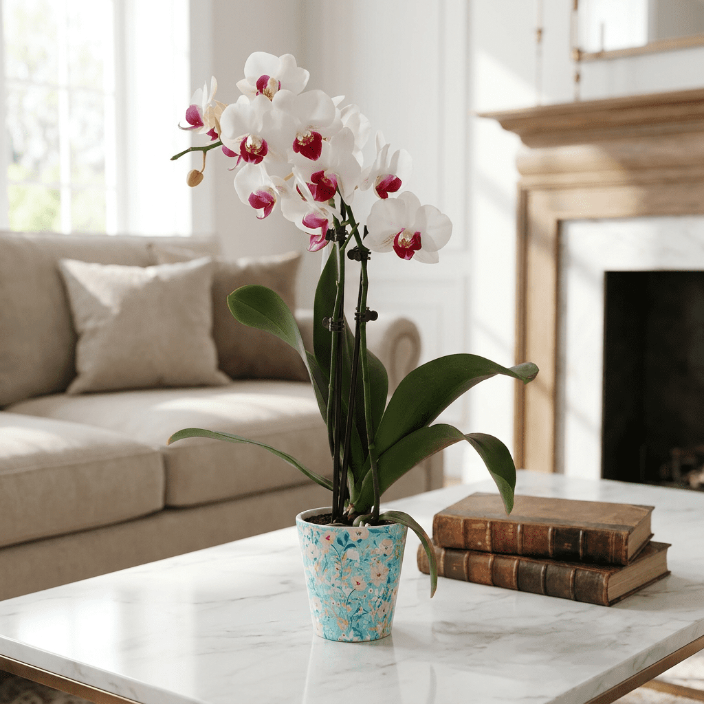 Green Circle Growers 3" Petite White Orchid in Temperence Decorative Pot, Live Mini Indoor Orchid