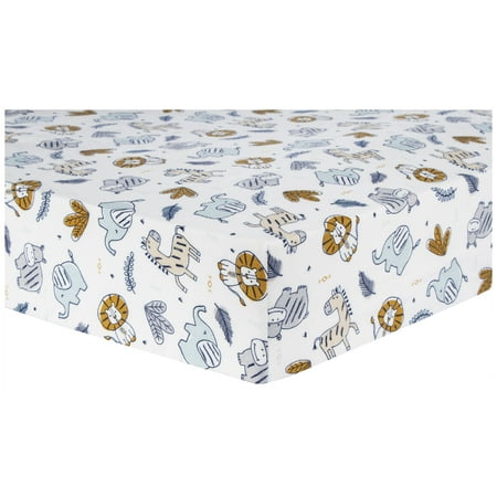 UPC: 0846216064807 | Trend Lab Zambia Deluxe 100% Cotton Flannel Fitted Infant Crib Sheet- Blue Orange Gray and Tan Fully Elasticized