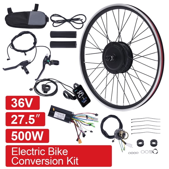 Electric Bike Conversion Kit 500W 36V Front Wheel Motor for 27.5" Bike, 40km/h High Speed Brushless Gear Hub Motor with Color LCD Display, FOC Sine Wave Controller, Electric Bicycle Motor Kit