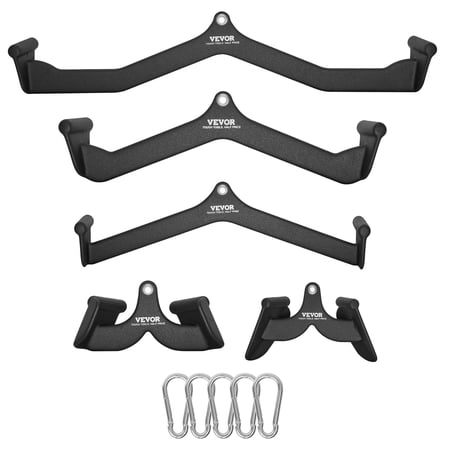 VEVOR LAT Pulldown Attachments, Cable Machine Rowing T-bar V-bar 5 Set,Tricep Pull Down Bar, Back Strength Training Rubber Coated Handle Grip,Bicep Curl Tricep Lat Pulldown Bar for Home Gym Fitness