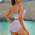 thumbnail image 7 of Women High Waisted Bikini Sets Ruffle V-Neck Swimsuits Color Block Two Piece Drawstring Bathing Suit, 7 of 7