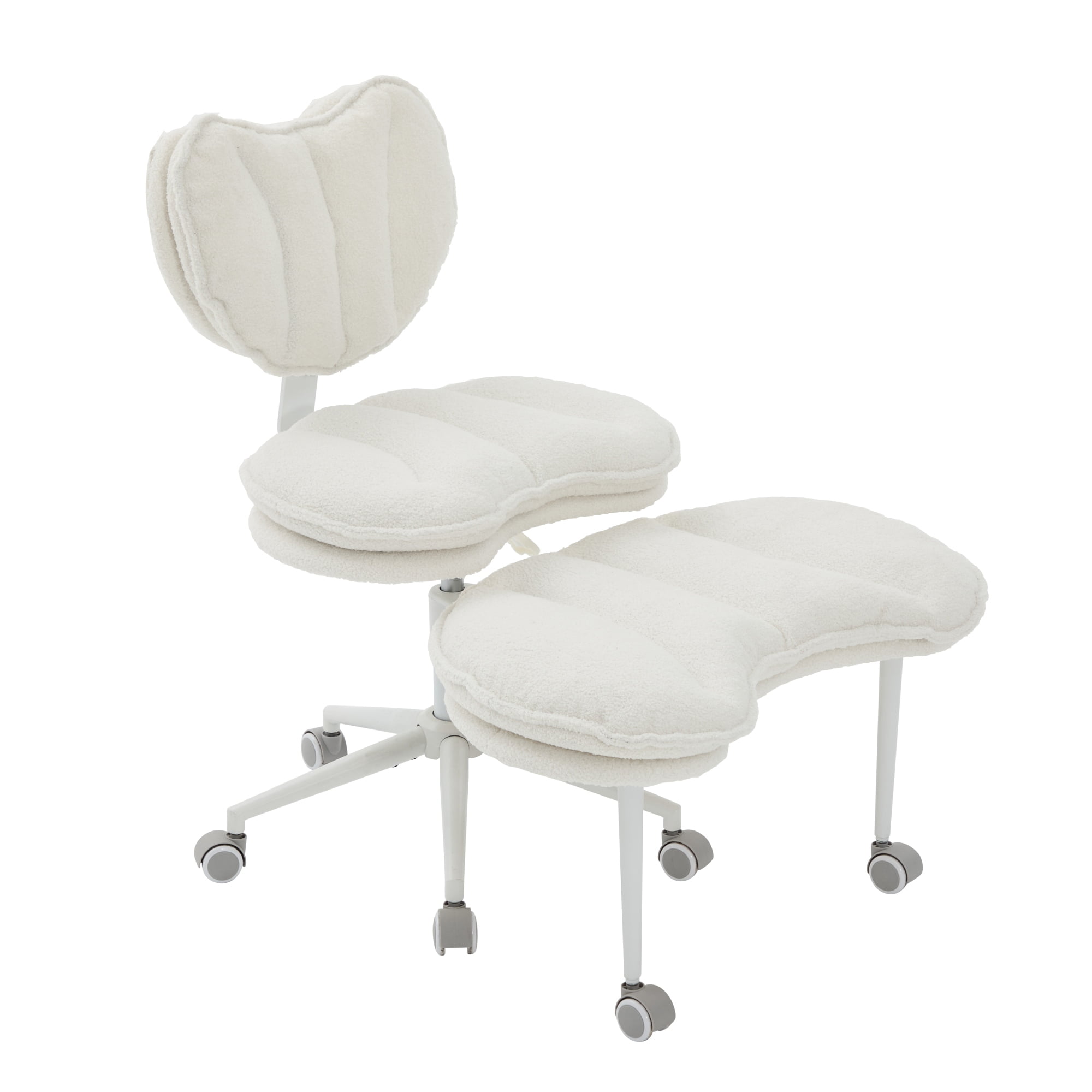 Meditation Chair Plus, Teddy Fleece Double-Layer Padding Cross Legged Rolling Chair for ADHD, Criss Cross Desk Chair with Lumbar Support, Adjustable Stool, Flexible for Fidgety Sitters, Ivory