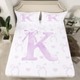 thumbnail image 2 of jejeloiu Personalized Gifts Bowtie Twin Sheet Sets,Letter K Twin Fitted Sheet,Purple White Bow Bowknot Flat Sheet,Lightweight Room Decoration,3 Pieces, 2 of 7