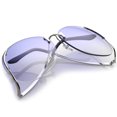 thumbnail image 4 of Women's Rimless Curved Metal Arms Round Tinted Lens Oversize Sunglasses 67mm (Silver / Blue Gradient), 4 of 4