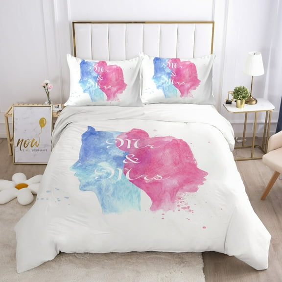 Valentine's Day Bedding Set Rose Heart Printed Duvet Cover Pillowcase Adult Festival Romantic Bed Gift