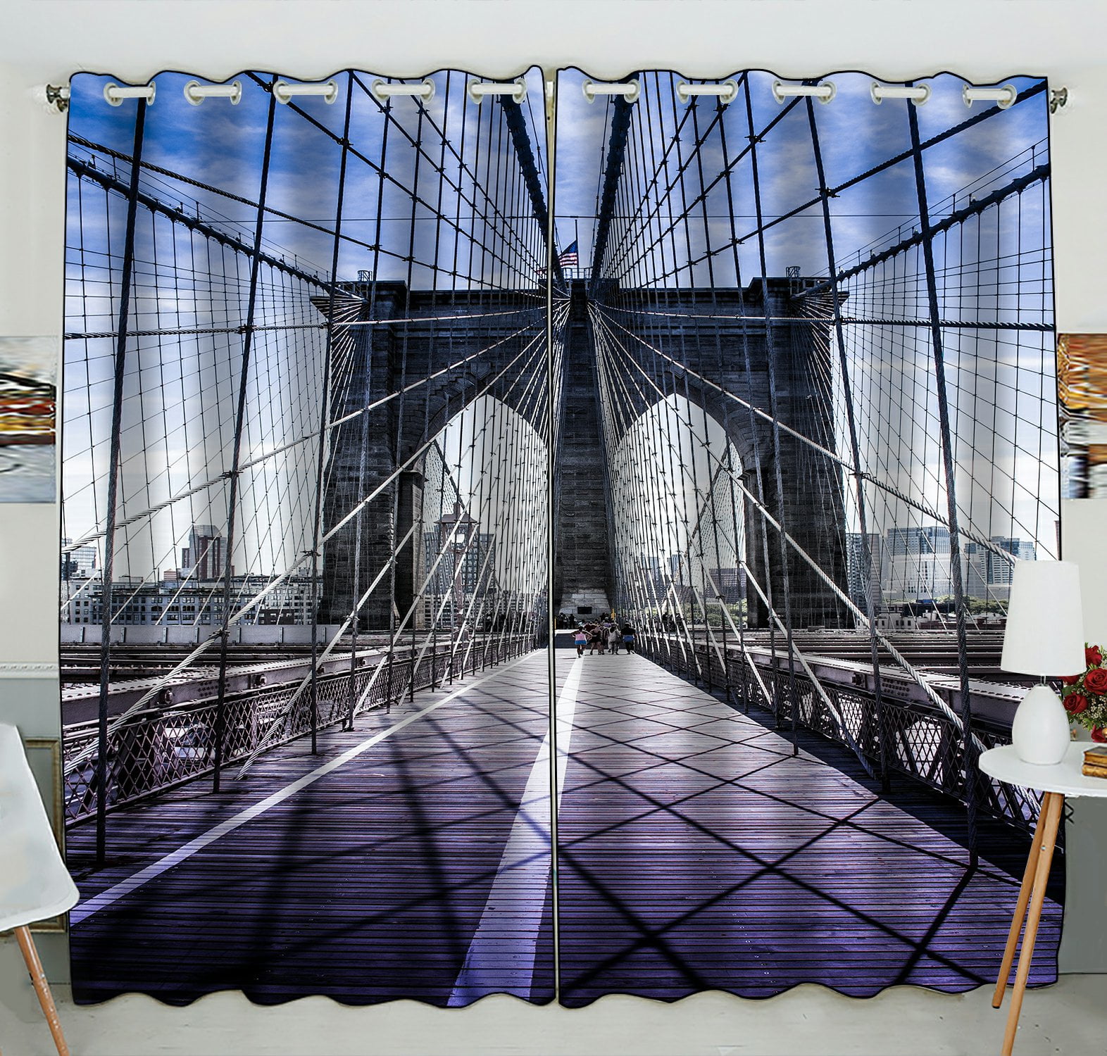 Phfzk Cityscape Window Curtain, Brooklyn Bridge In New York City Window