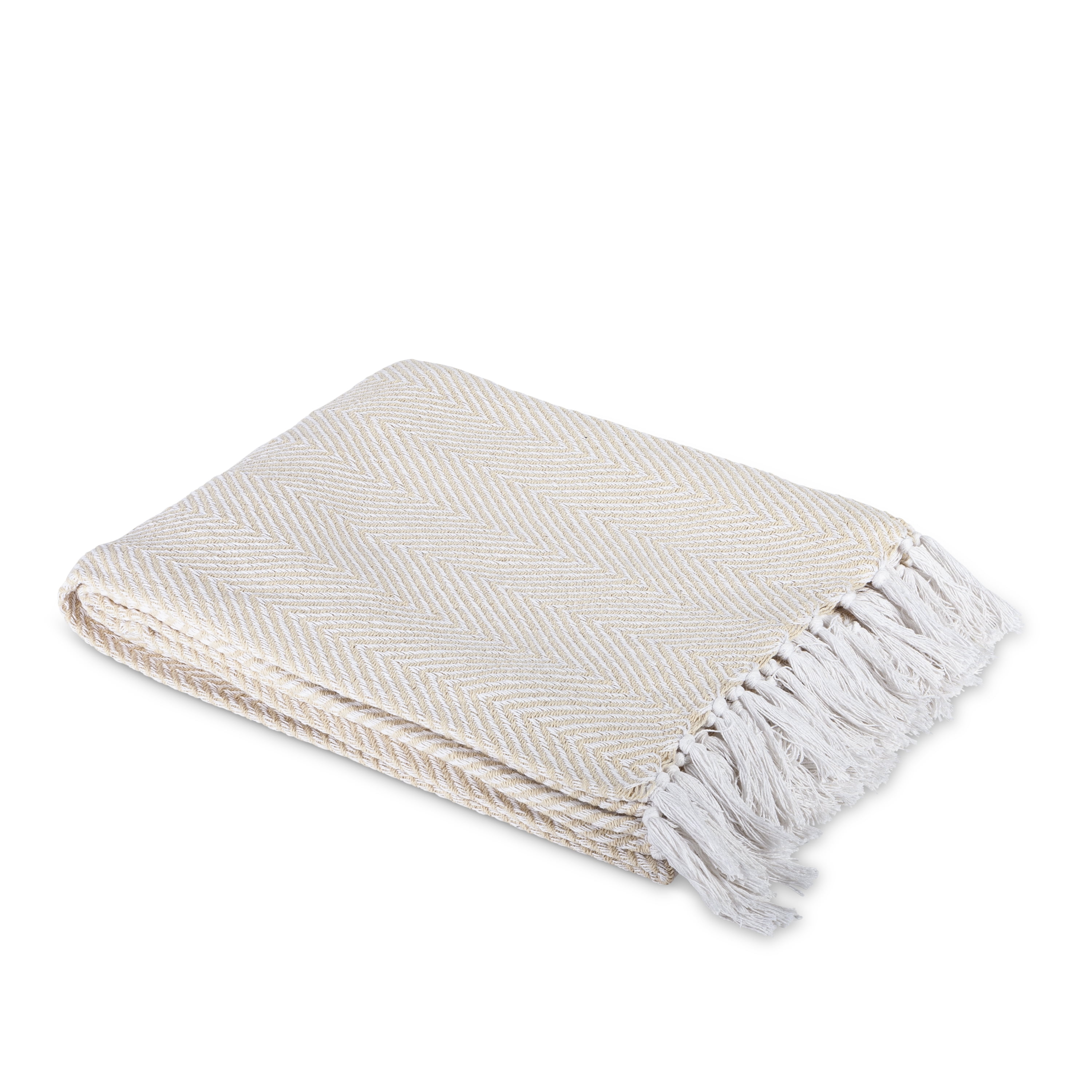 Gerson 50"L X 60"W 100 Cotton Ivory Jacquard Woven Throw Blanket